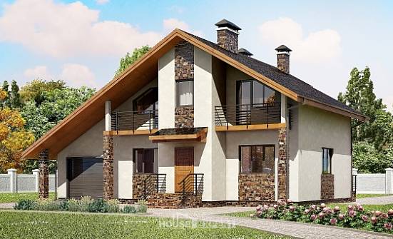 180-008-Л Проект двухэтажного дома с мансардным этажом и гаражом, простой дом из твинблока Невельск | Проекты домов от House Expert