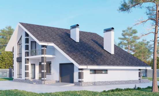 190-008-П Проект двухэтажного дома с мансардой, гараж, просторный дом из газосиликатных блоков Невельск | Проекты домов от House Expert
