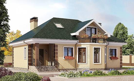 150-013-Л Проект двухэтажного дома с мансардой, компактный домик из кирпича Поронайск | Проекты домов от House Expert