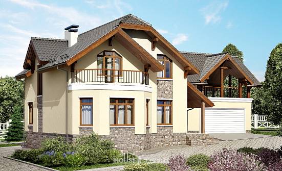 255-003-П Проект трехэтажного дома мансардой и гаражом, простой коттедж из теплоблока Южно-Сахалинск | Проекты домов от House Expert
