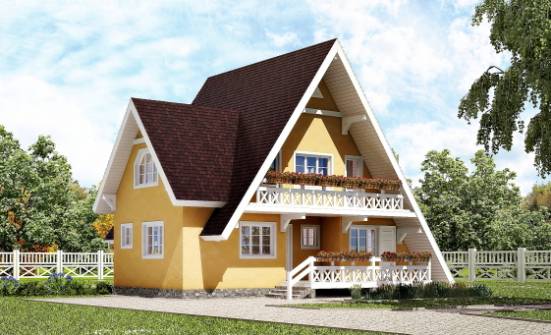 155-008-П Проект двухэтажного дома мансардой, экономичный дом из бревен Южно-Сахалинск | Проекты домов от House Expert
