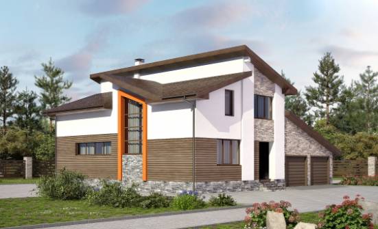 240-004-П Проект двухэтажного дома с мансардой, гараж, уютный домик из теплоблока Холмск | Проекты домов от House Expert