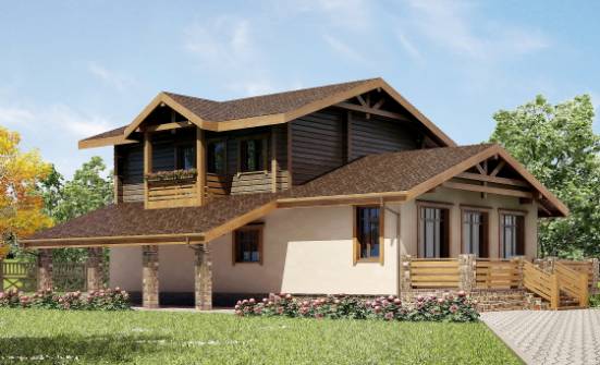 170-004-П Проект двухэтажного дома с мансардным этажом и гаражом, классический коттедж из блока из дерева Невельск | Проекты домов от House Expert