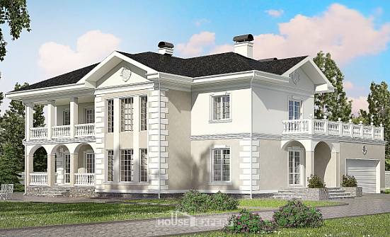 340-002-П Проект двухэтажного дома и гаражом, классический домик из кирпича Поронайск | Проекты домов от House Expert