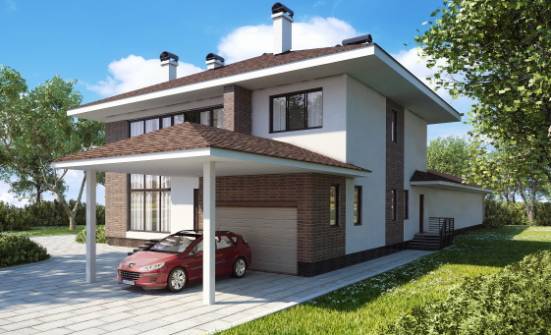 340-001-П Проект двухэтажного дома, гараж, красивый дом из кирпича Невельск | Проекты домов от House Expert