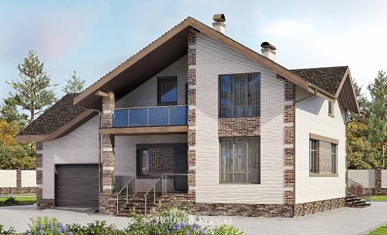 245-005-П Проект двухэтажного дома с мансардой и гаражом, простой дом из блока Холмск | Проекты домов от House Expert