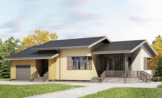 135-002-Л Проект одноэтажного дома, гараж, доступный домик из бризолита Невельск | Проекты домов от House Expert
