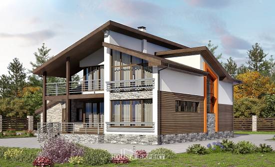 240-004-П Проект двухэтажного дома с мансардой, гараж, уютный домик из теплоблока Холмск | Проекты домов от House Expert