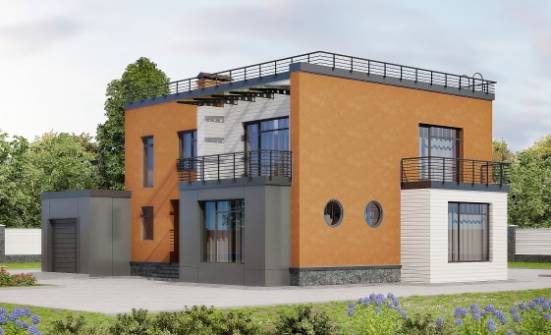 260-002-Л Проект двухэтажного дома и гаражом, большой загородный дом из арболита Оха | Проекты домов от House Expert