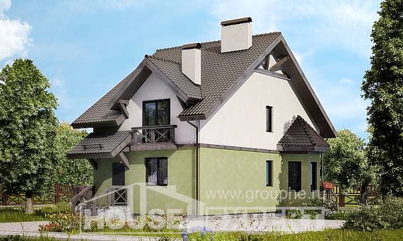 120-003-П Проект двухэтажного дома с мансардой, небольшой коттедж из твинблока Южно-Сахалинск, House Expert