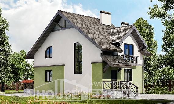 120-003-П Проект двухэтажного дома мансардой, скромный домик из блока Невельск, House Expert