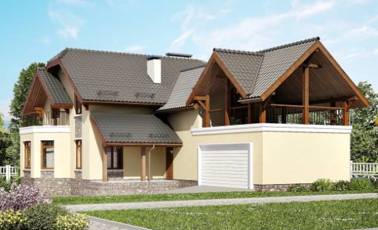 255-003-П Проект трехэтажного дома с мансардой и гаражом, уютный загородный дом из газобетона Оха | Проекты домов от House Expert