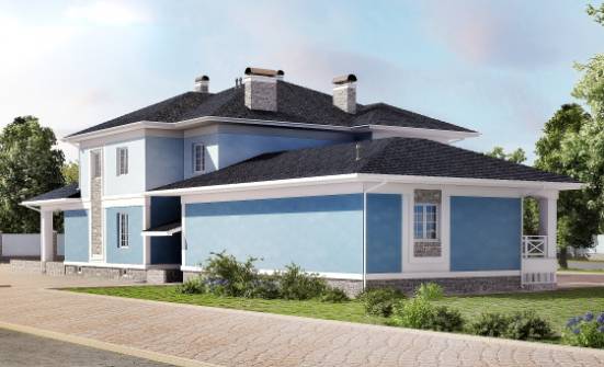 620-001-П Проект трехэтажного дома и гаражом, большой загородный дом из газобетона, Оха