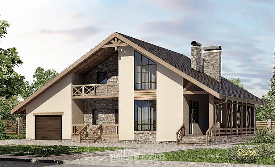 265-001-Л Проект двухэтажного дома с мансардой и гаражом, красивый домик из блока Южно-Сахалинск | Проекты домов от House Expert