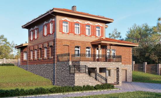 380-002-Л Проект трехэтажного дома, гараж, красивый загородный дом из кирпича Южно-Сахалинск | Проекты домов от House Expert