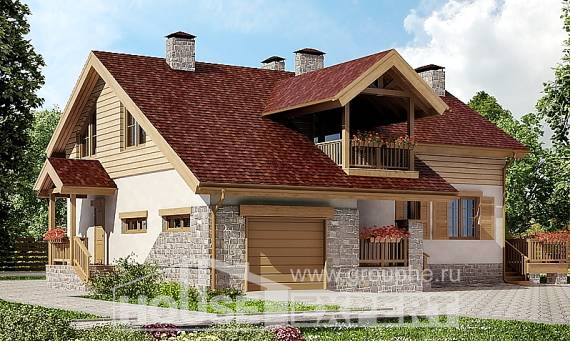 165-002-П Проект двухэтажного дома с мансардным этажом, гараж, скромный загородный дом из твинблока Невельск, House Expert