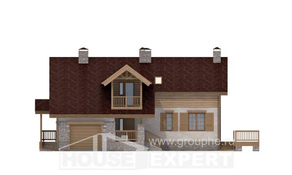 165-002-П Проект двухэтажного дома мансардой и гаражом, бюджетный коттедж из теплоблока Холмск, House Expert