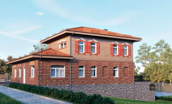 380-002-Л Проект трехэтажного дома и гаражом, красивый загородный дом из кирпича Невельск | Проекты домов от House Expert