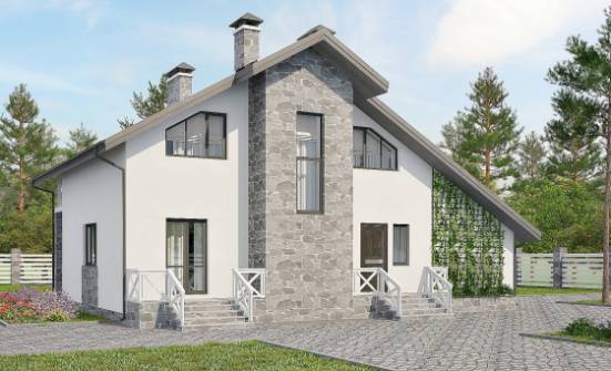 180-017-Л Проект двухэтажного дома мансардой, гараж, уютный домик из поризованных блоков Холмск | Проекты домов от House Expert