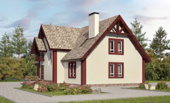 300-008-Л Проект двухэтажного дома с мансардой, гараж, красивый дом из газосиликатных блоков, Поронайск