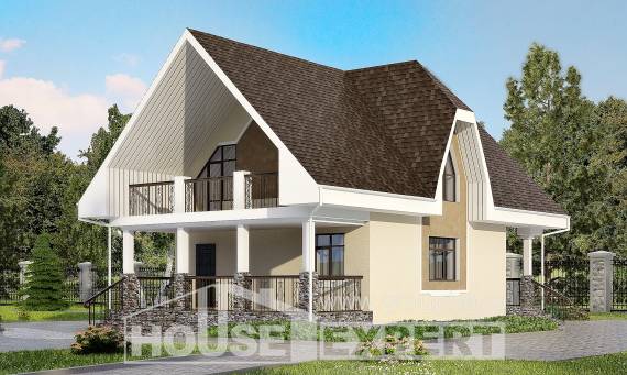 125-001-Л Проект двухэтажного дома с мансардным этажом, уютный загородный дом из поризованных блоков Южно-Сахалинск, House Expert