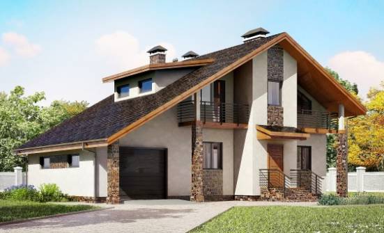 180-008-Л Проект двухэтажного дома мансардный этаж, гараж, средний домик из бризолита Оха | Проекты домов от House Expert