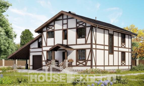 250-002-Л Проект двухэтажного дома с мансардным этажом и гаражом, классический дом из кирпича Оха, House Expert