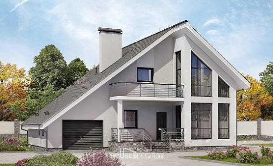 200-007-Л Проект двухэтажного дома с мансардным этажом, гараж, простой домик из бризолита, Оха