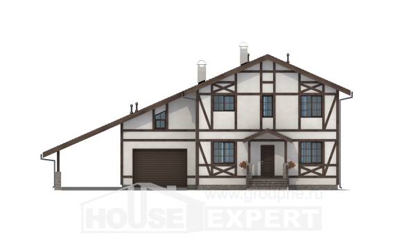 250-002-Л Проект двухэтажного дома мансардный этаж, гараж, просторный загородный дом из кирпича Холмск, House Expert