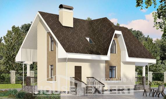 125-001-Л Проект двухэтажного дома с мансардным этажом, простой коттедж из газосиликатных блоков Поронайск, House Expert