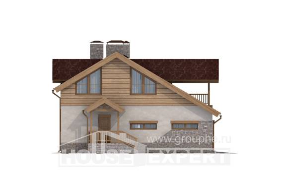 165-002-П Проект двухэтажного дома с мансардным этажом и гаражом, бюджетный домик из блока Южно-Сахалинск, House Expert